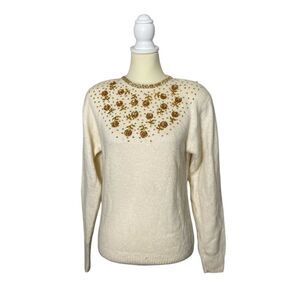 Worthington Vintage Silk, Angora & Lambswool Ivory Knit Sequin Sweater Women's M